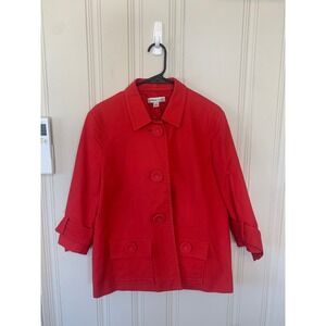 Coldwater Creek Red Button Up 3/4 Sleeve Jacket Women's Size‎ 14